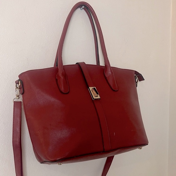 DAVID JONES PARIS LEATHER TOTE IN BURGUNDY Medium - Picture 3 of 16